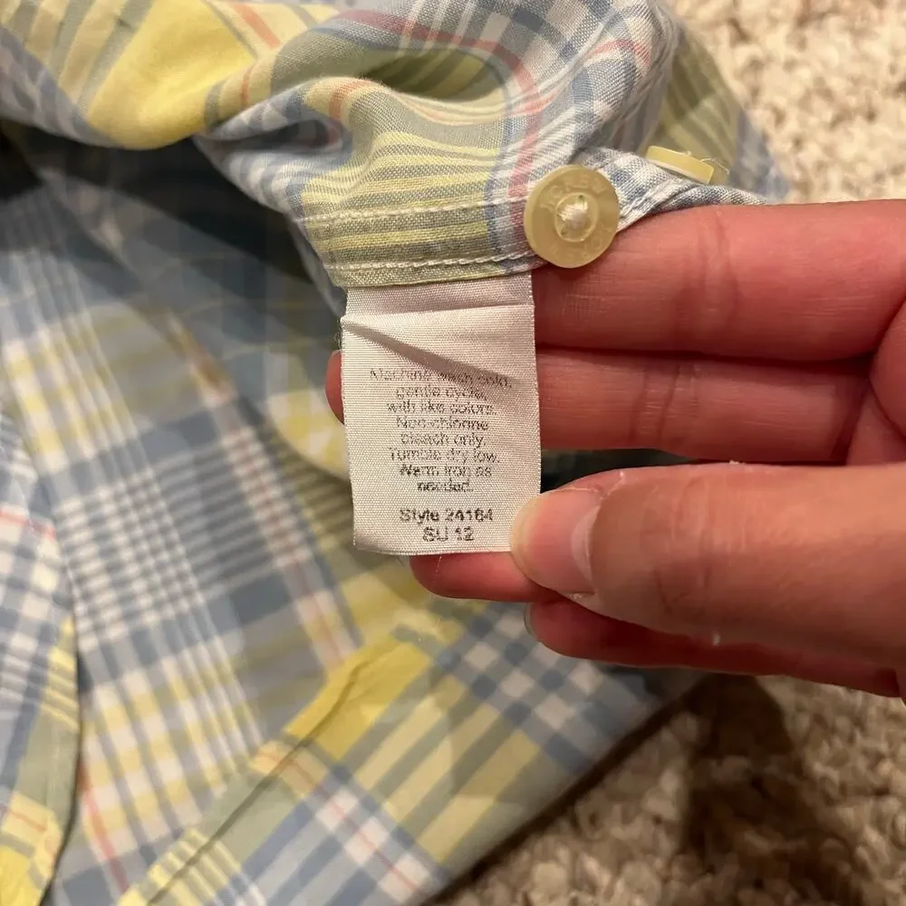 J Crew Madras Long Sleeve Button Down Shirt L Cotton Plaid Preppy Casual Summer